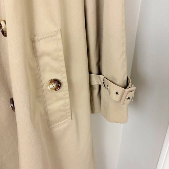 Vintage Classic Beige Double Breasted Trench Coat Plaid Lining Womens L/XL  Prep - Picture 4 of 15
